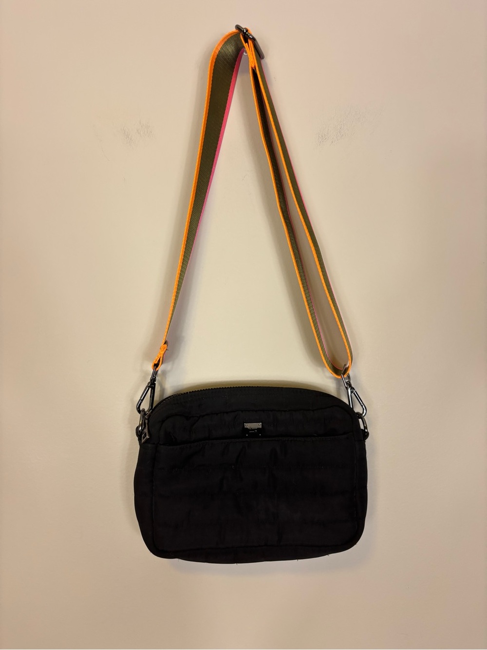 THINK ROYLN Black Quilted Crossbody with Colorful Strap